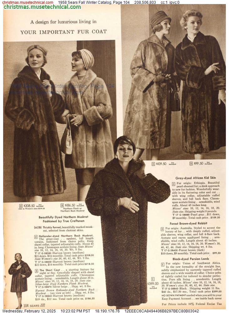 1958 Sears Fall Winter Catalog, Page 104