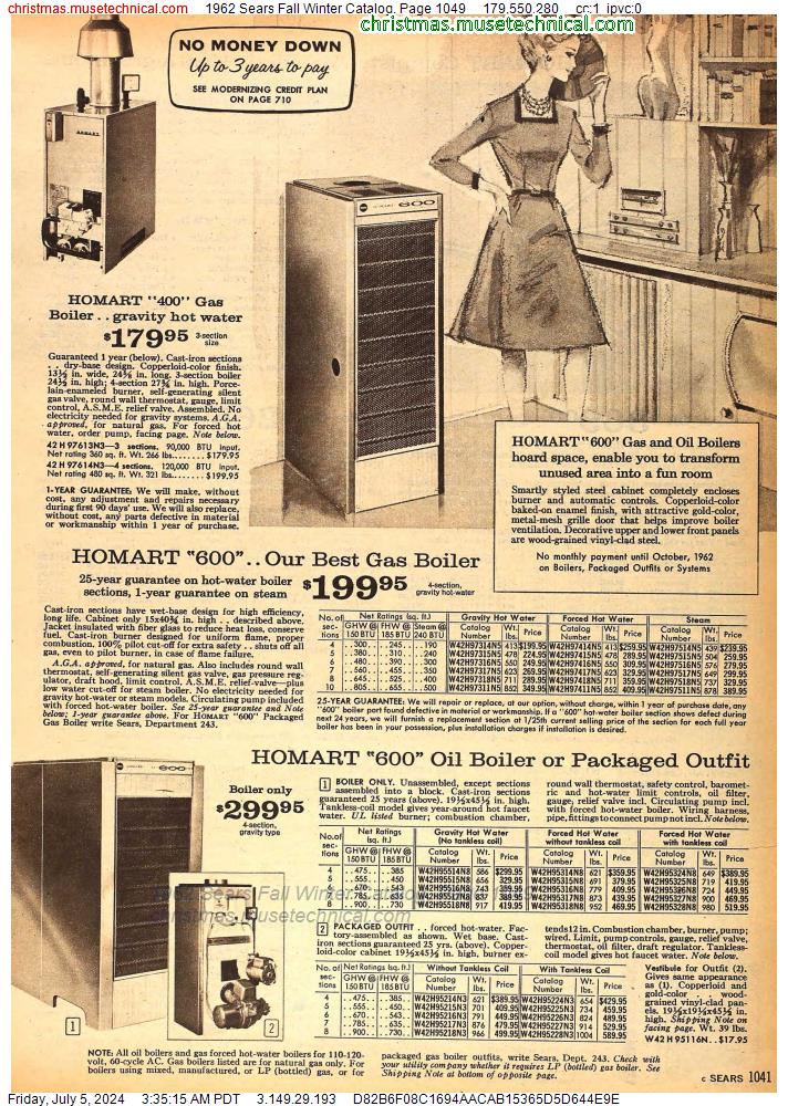 1962 Sears Fall Winter Catalog, Page 1049