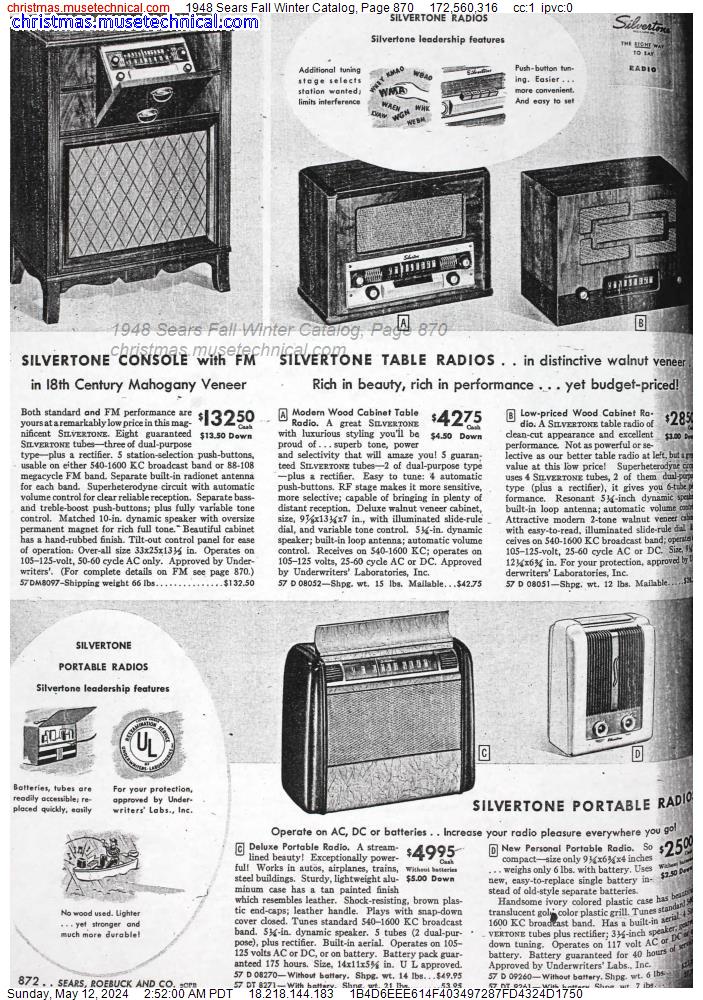 1948 Sears Fall Winter Catalog, Page 870