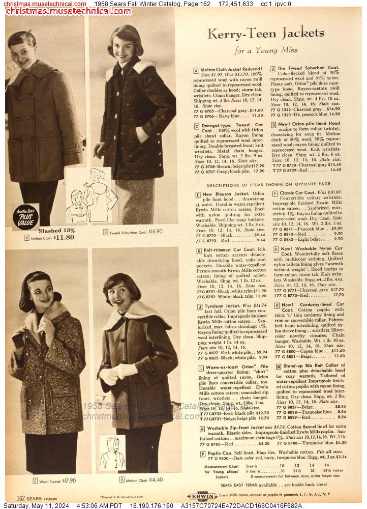 1958 Sears Fall Winter Catalog, Page 162