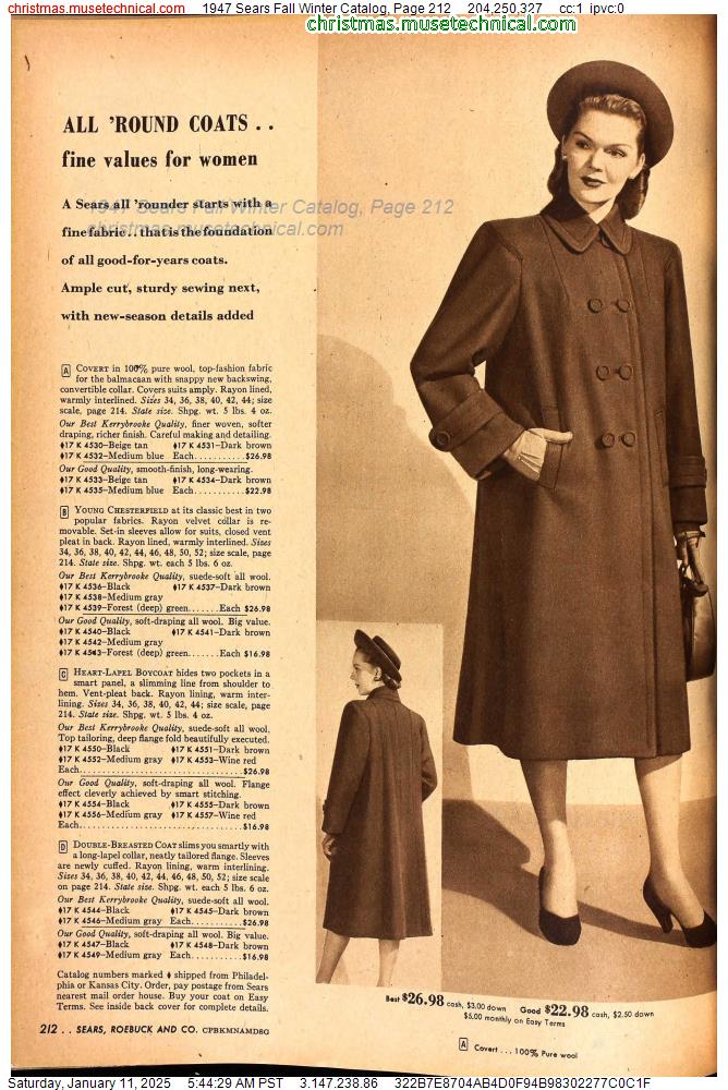 1947 Sears Fall Winter Catalog, Page 212