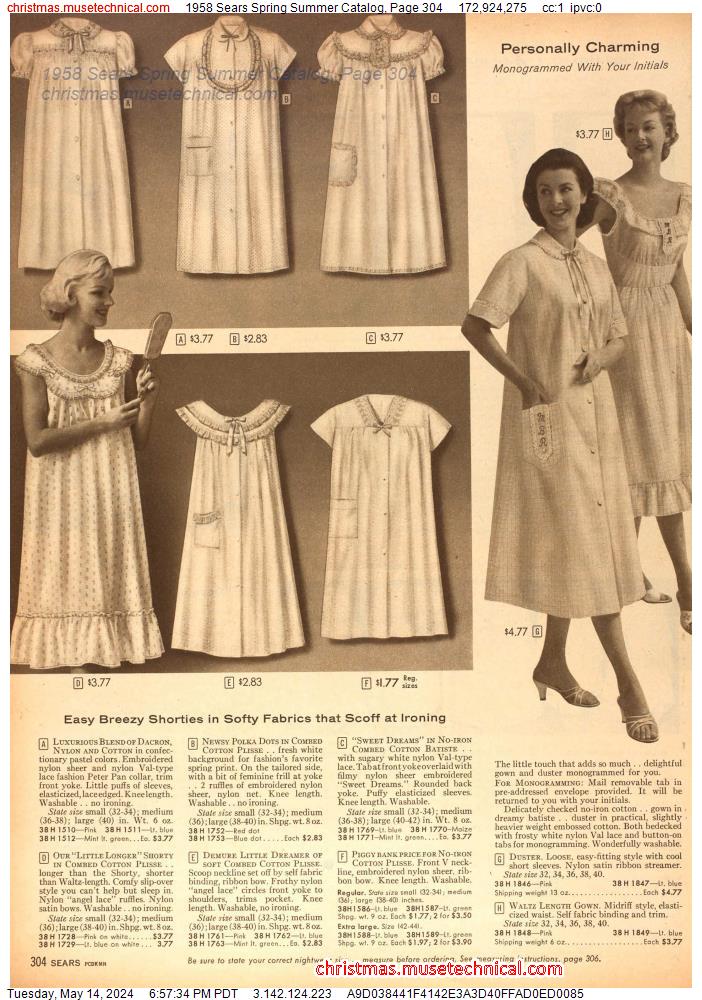 1958 Sears Spring Summer Catalog, Page 304