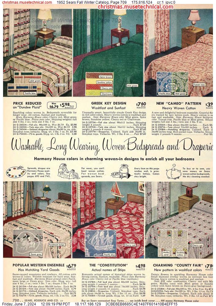 1952 Sears Fall Winter Catalog, Page 709