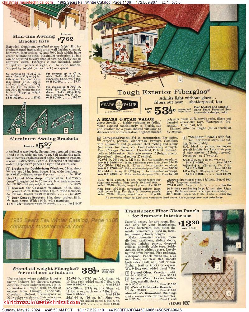 1962 Sears Fall Winter Catalog, Page 1106