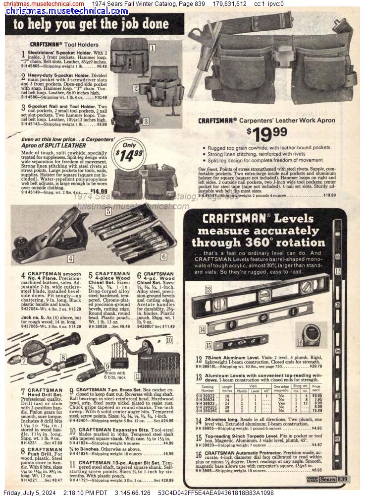 1974 Sears Fall Winter Catalog, Page 839