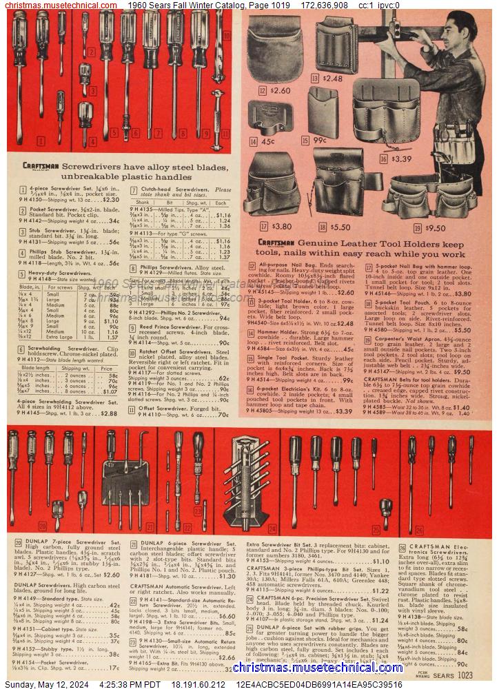 1960 Sears Fall Winter Catalog, Page 1019