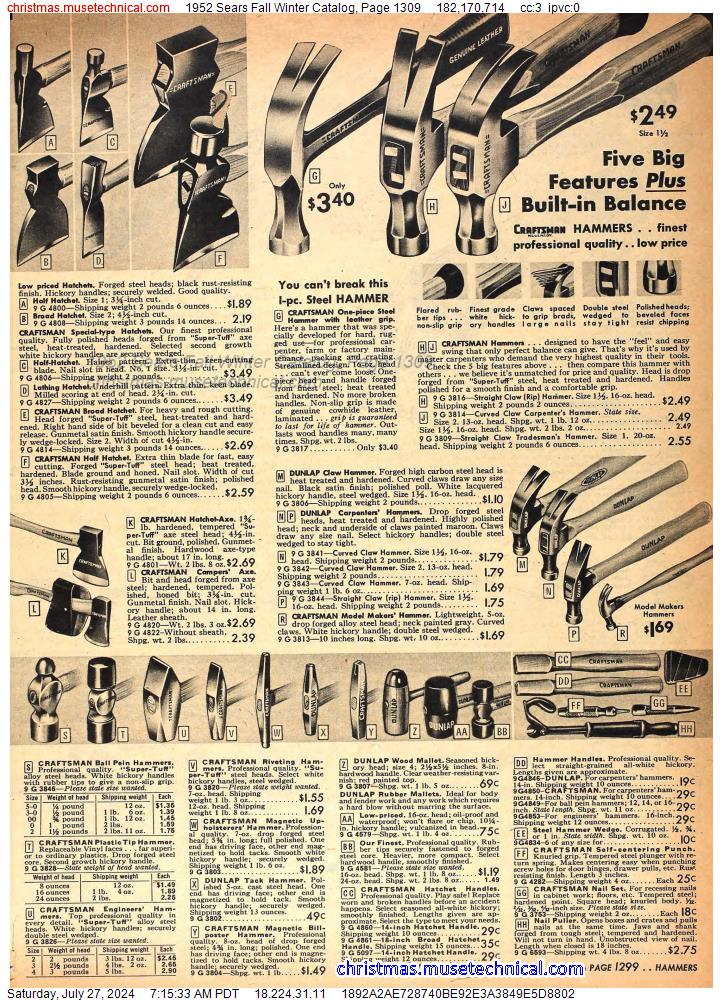 1952 Sears Fall Winter Catalog, Page 1309