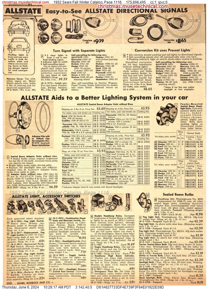 1952 Sears Fall Winter Catalog, Page 1116