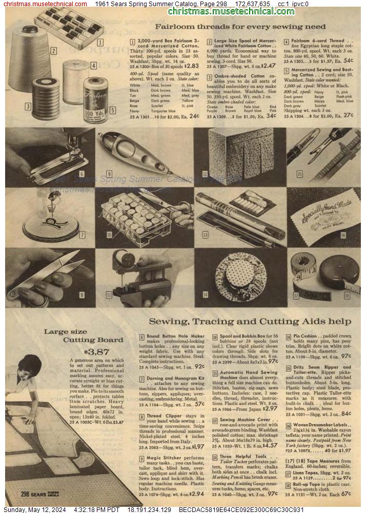 1961 Sears Spring Summer Catalog, Page 298