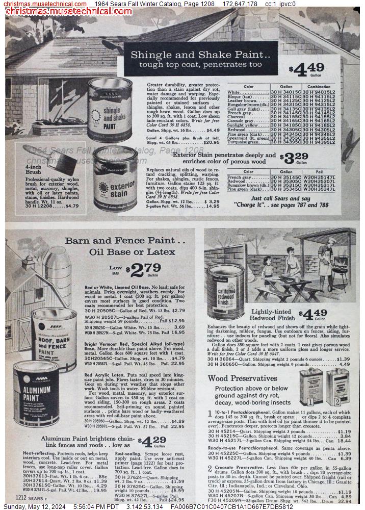 1964 Sears Fall Winter Catalog, Page 1208