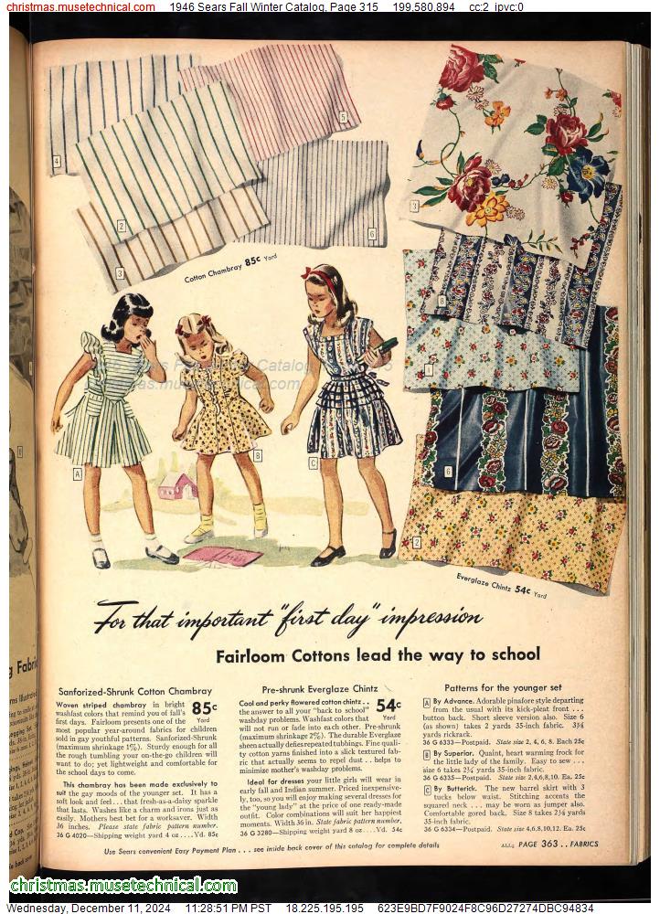 1946 Sears Fall Winter Catalog, Page 315