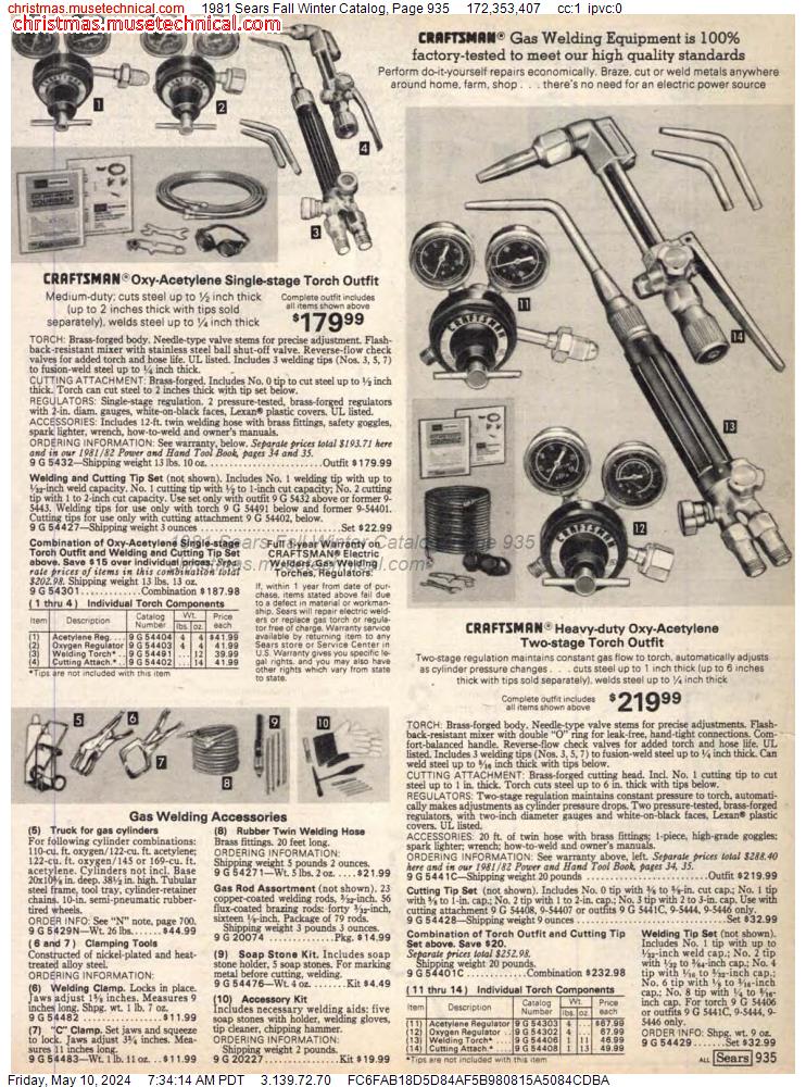 1981 Sears Fall Winter Catalog, Page 935