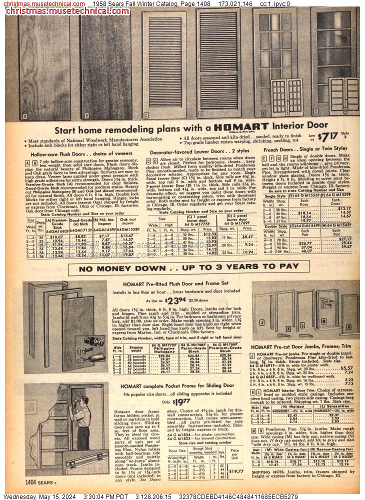 1958 Sears Fall Winter Catalog, Page 1408