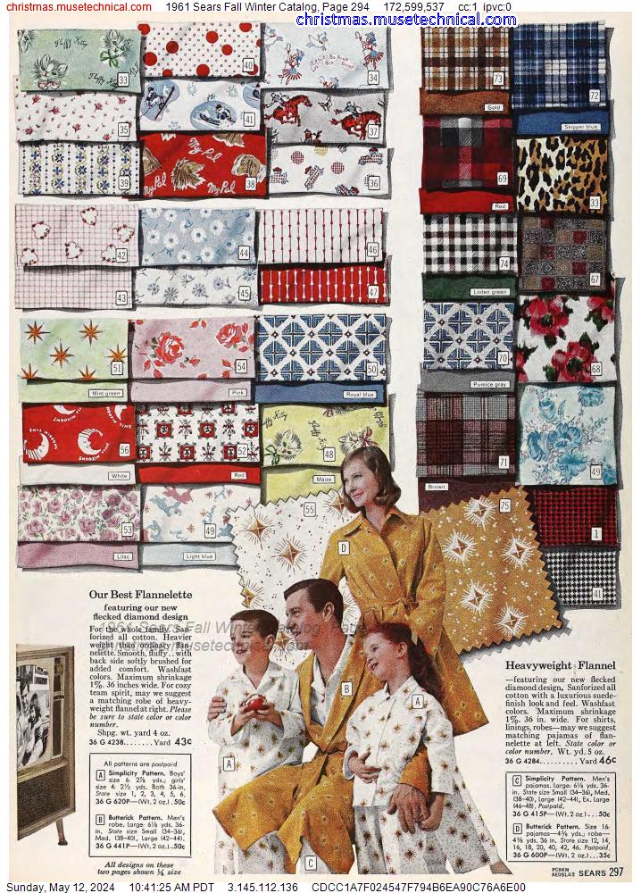 1961 Sears Fall Winter Catalog, Page 294