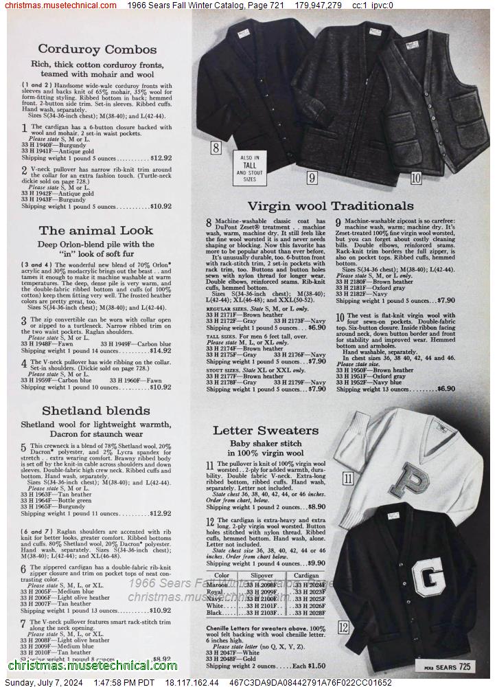 1966 Sears Fall Winter Catalog, Page 721