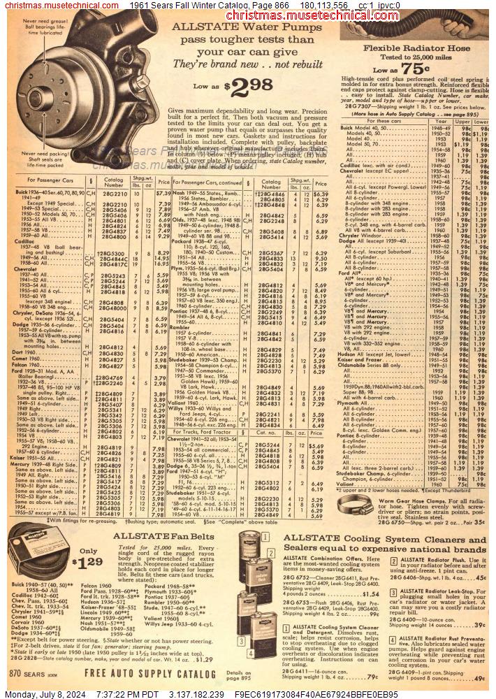 1961 Sears Fall Winter Catalog, Page 866