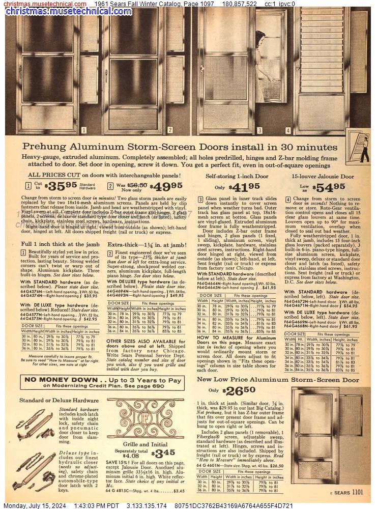 1961 Sears Fall Winter Catalog, Page 1097