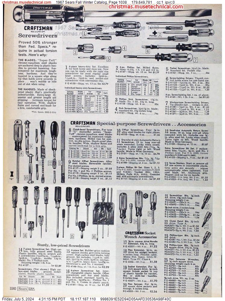 1967 Sears Fall Winter Catalog, Page 1038