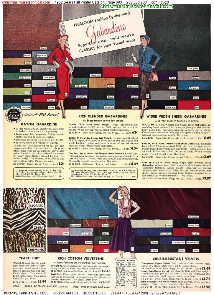 1952 Sears Fall Winter Catalog, Page 603