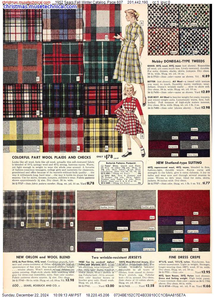 1952 Sears Fall Winter Catalog, Page 607