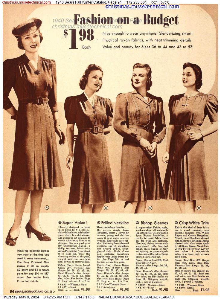 1940 Sears Fall Winter Catalog, Page 91