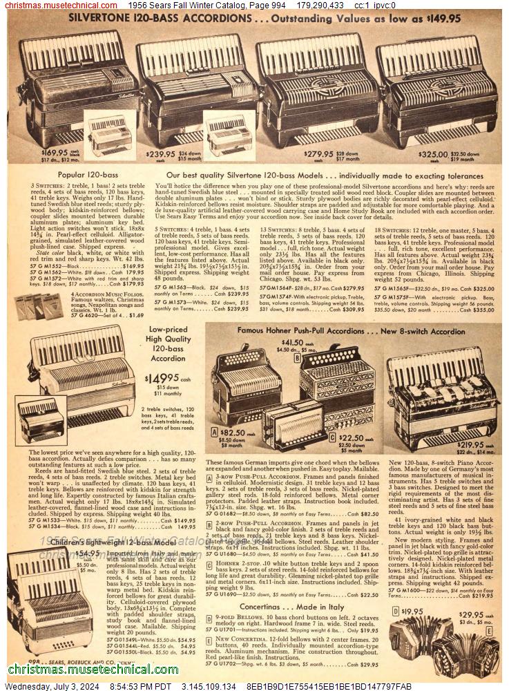 1956 Sears Fall Winter Catalog, Page 994