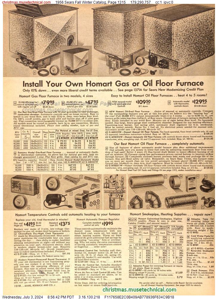 1956 Sears Fall Winter Catalog, Page 1315