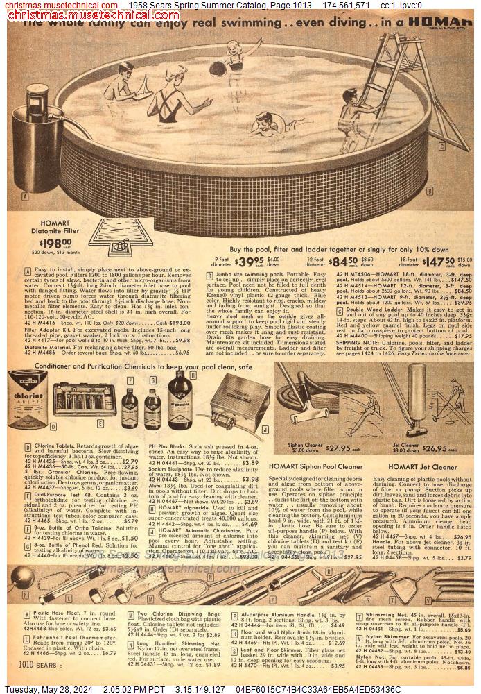 1958 Sears Spring Summer Catalog, Page 1013