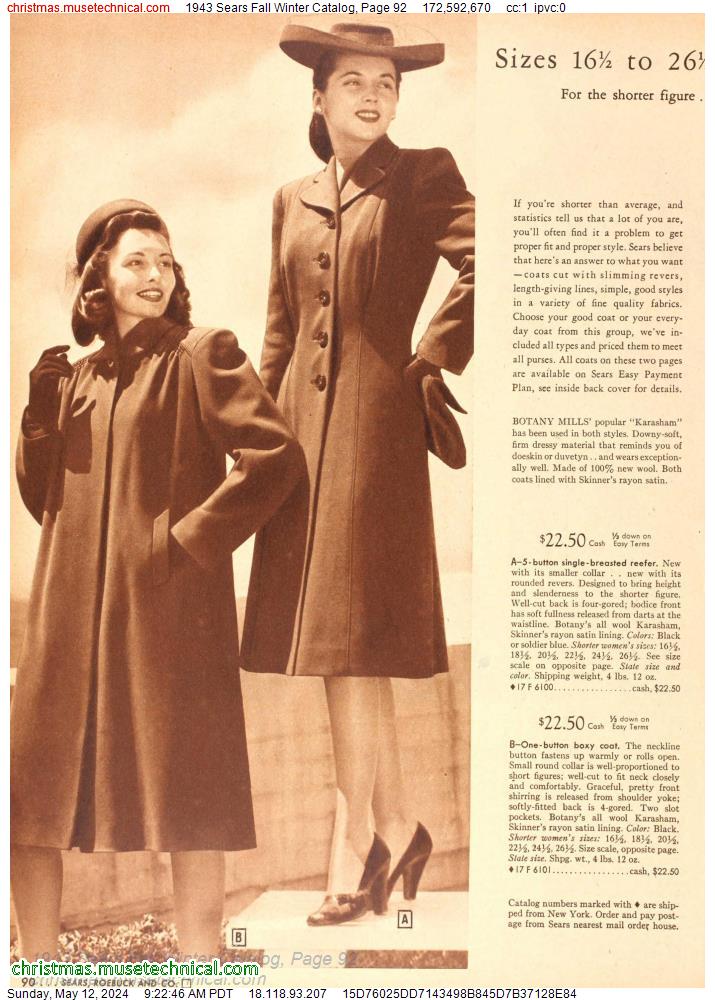 1943 Sears Fall Winter Catalog, Page 92