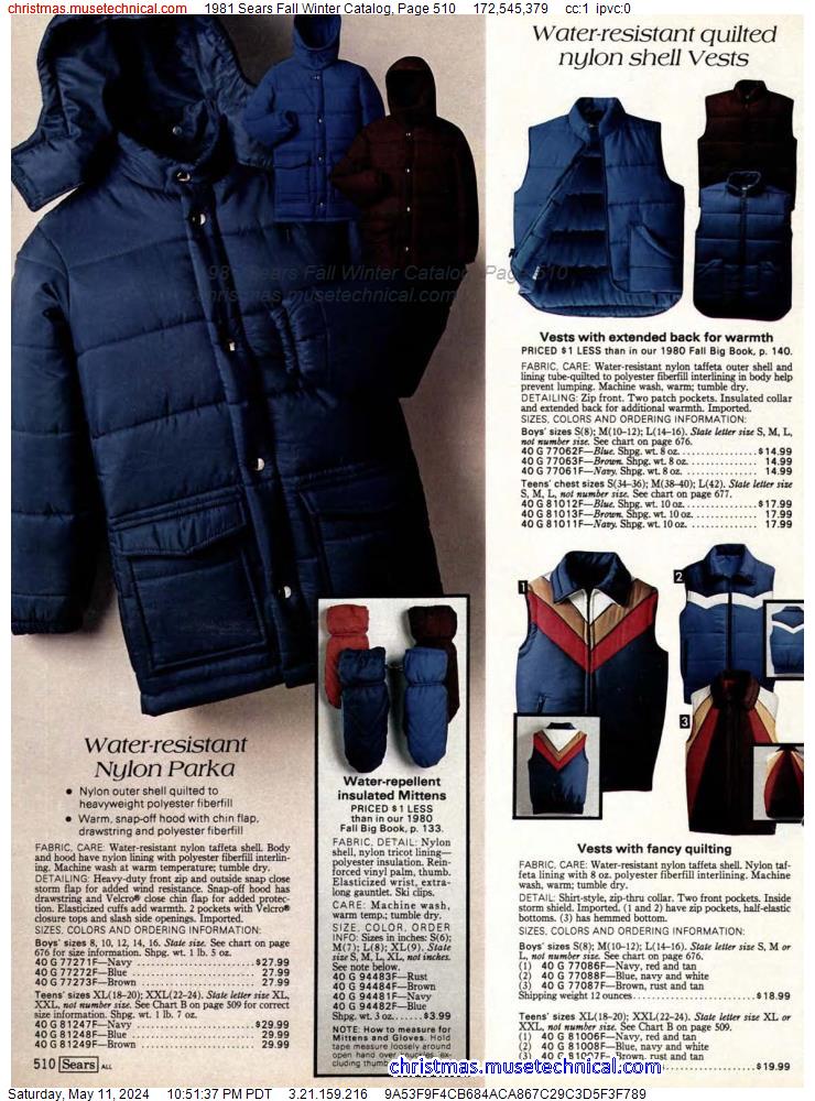 1981 Sears Fall Winter Catalog, Page 510