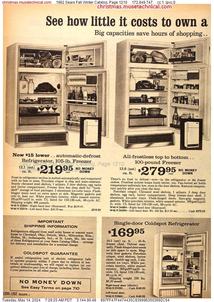 1962 Sears Fall Winter Catalog, Page 1210