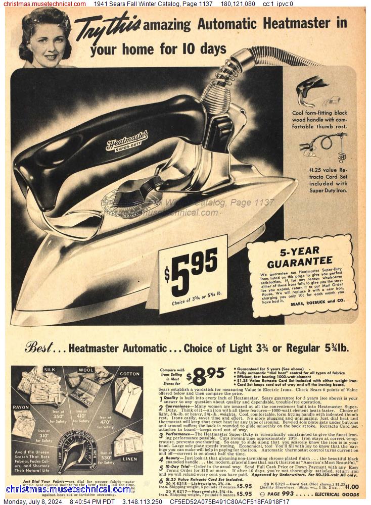 1941 Sears Fall Winter Catalog, Page 1137
