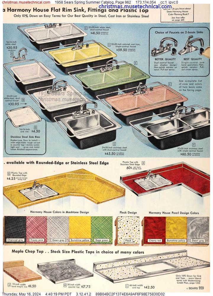 1958 Sears Spring Summer Catalog, Page 962