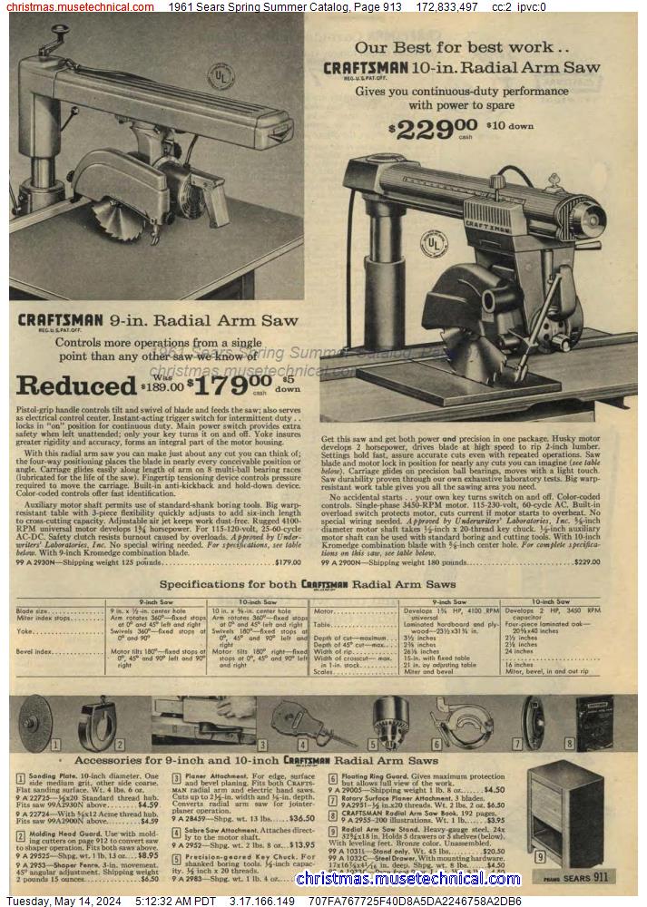1961 Sears Spring Summer Catalog, Page 913