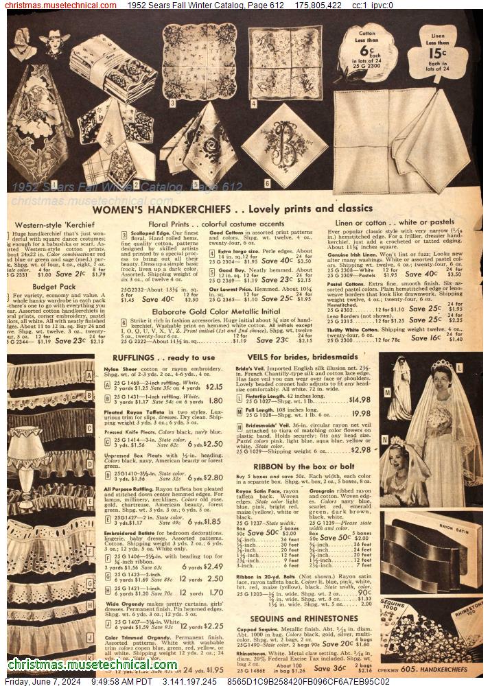 1952 Sears Fall Winter Catalog, Page 612