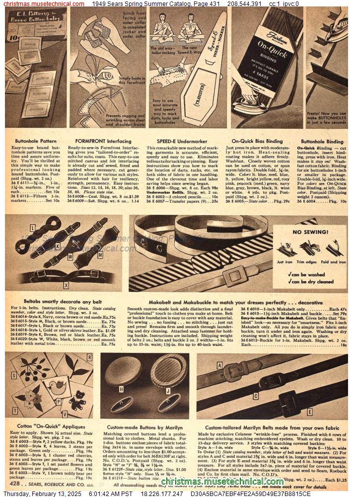 1949 Sears Spring Summer Catalog, Page 431