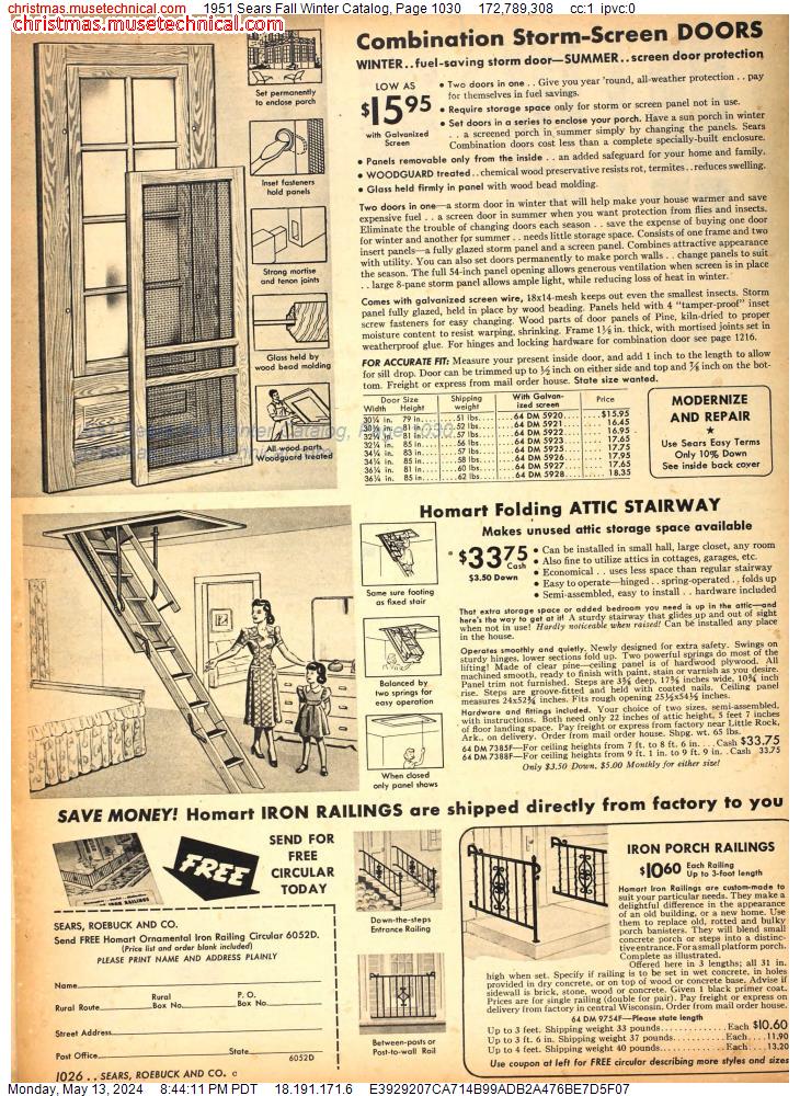 1951 Sears Fall Winter Catalog, Page 1030