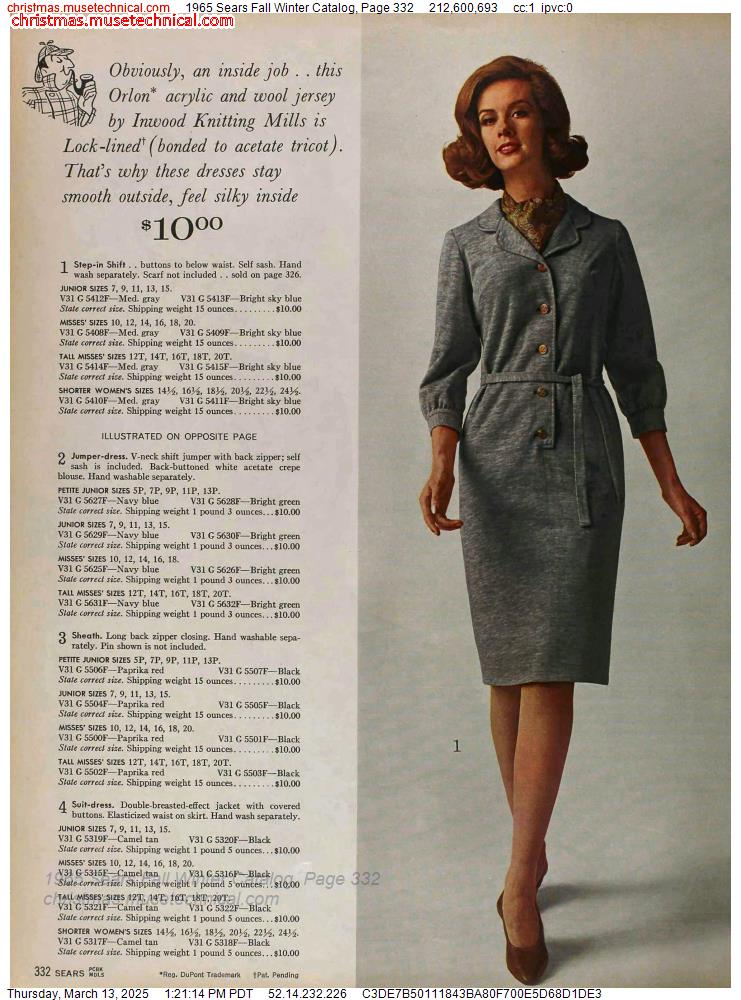 1965 Sears Fall Winter Catalog, Page 332