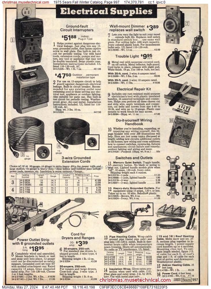 1975 Sears Fall Winter Catalog, Page 997