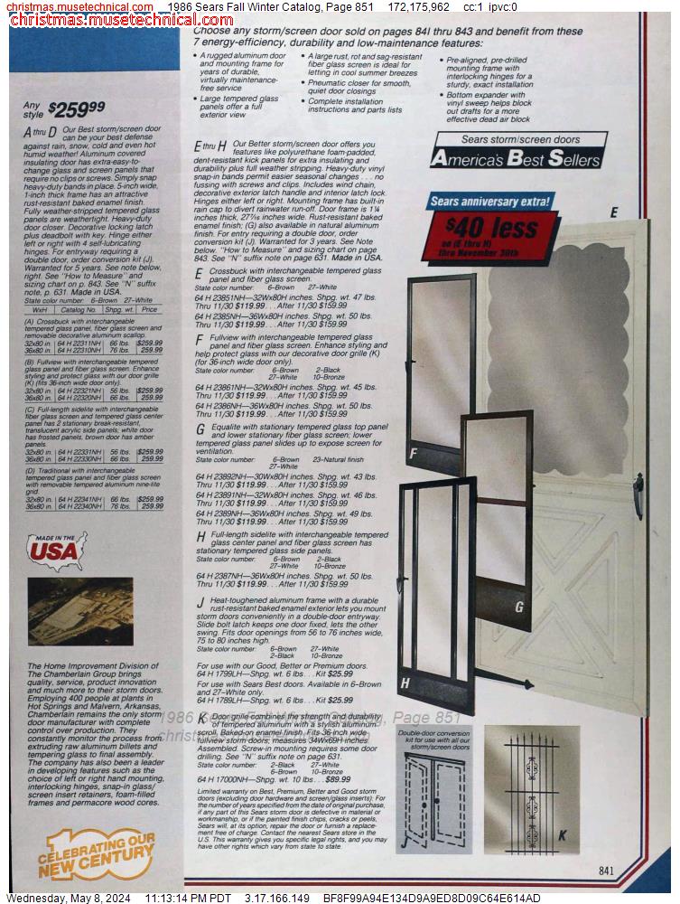 1986 Sears Fall Winter Catalog, Page 851