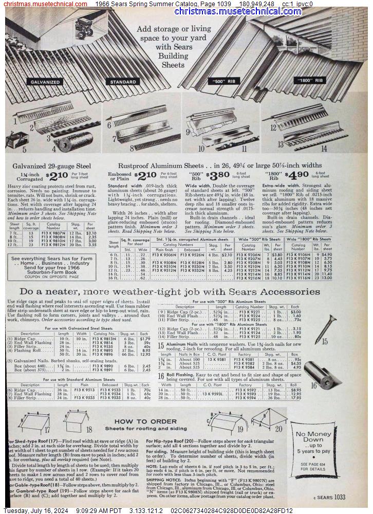1966 Sears Spring Summer Catalog, Page 1039