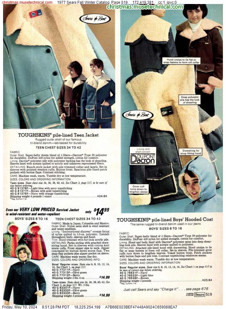1977 Sears Fall Winter Catalog, Page 519