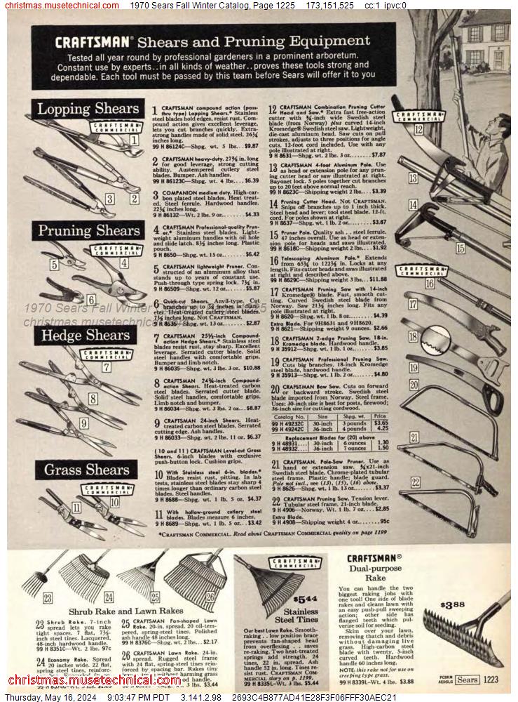1970 Sears Fall Winter Catalog, Page 1225