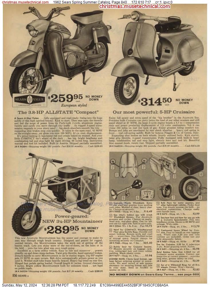 1962 Sears Spring Summer Catalog, Page 840