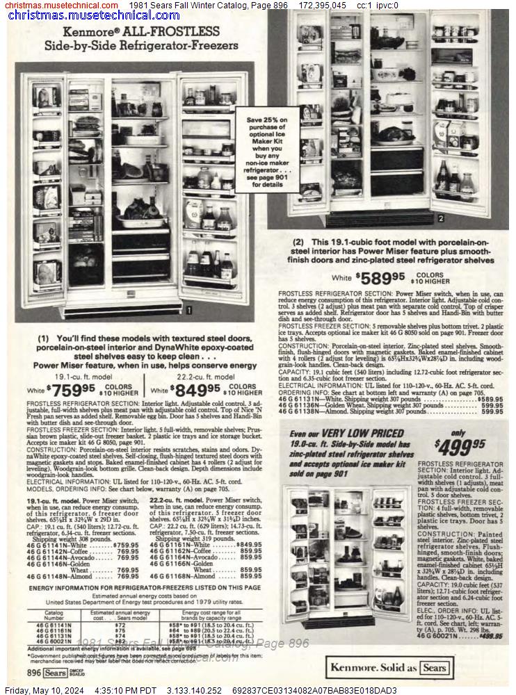 1981 Sears Fall Winter Catalog, Page 896