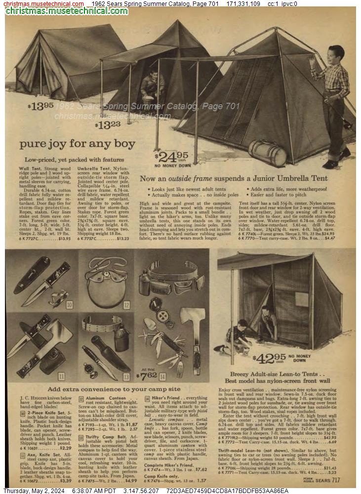 1962 Sears Spring Summer Catalog, Page 701