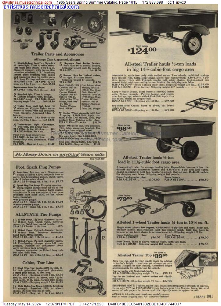 1965 Sears Spring Summer Catalog, Page 1015