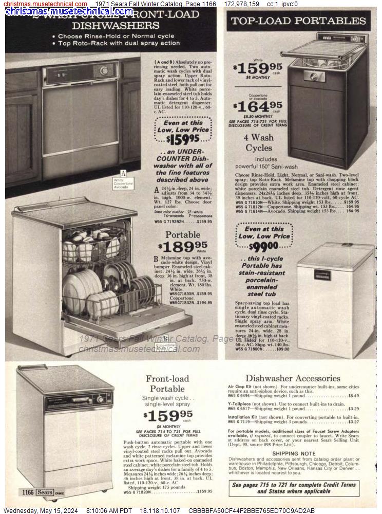 1971 Sears Fall Winter Catalog, Page 1166