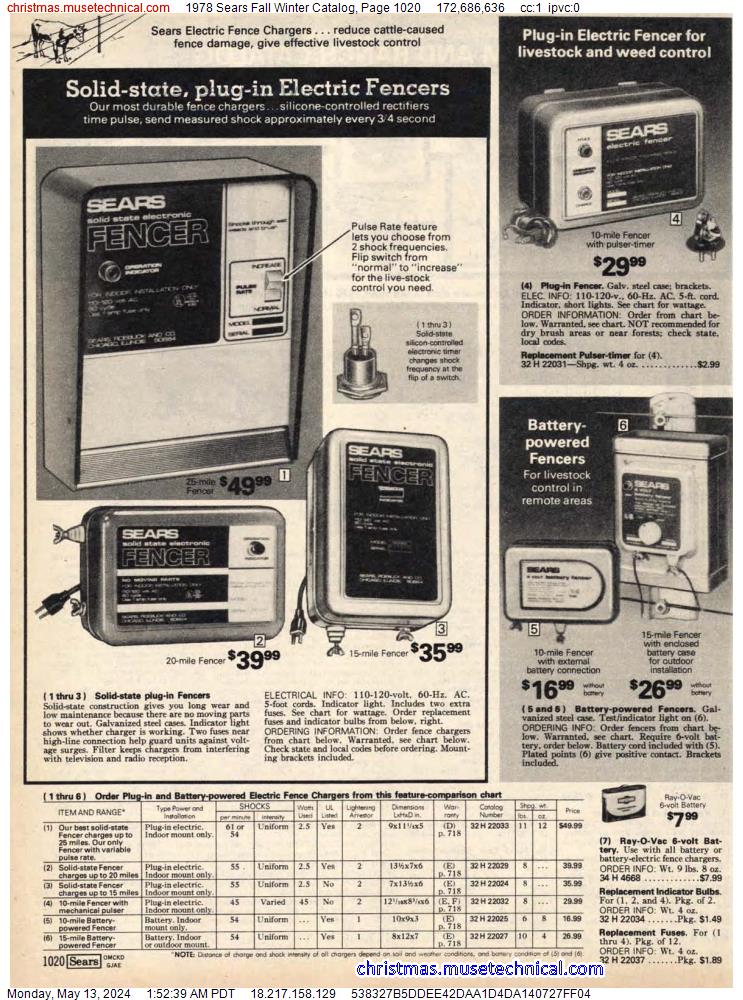 1978 Sears Fall Winter Catalog, Page 1020