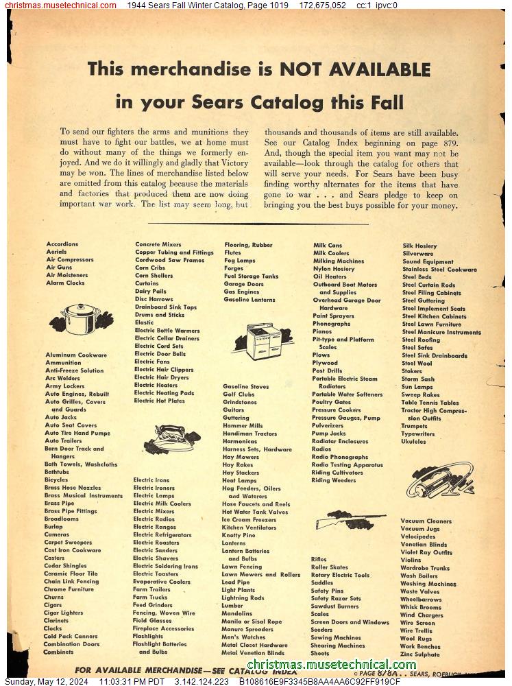 1944 Sears Fall Winter Catalog, Page 1019